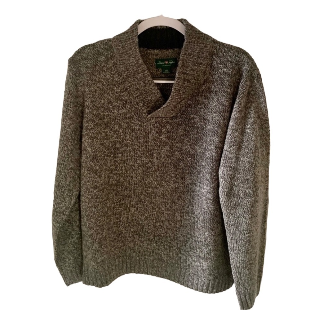 David Taylor Men's  Shawl Neck Gray Acrylic Pullover Sweater Size L